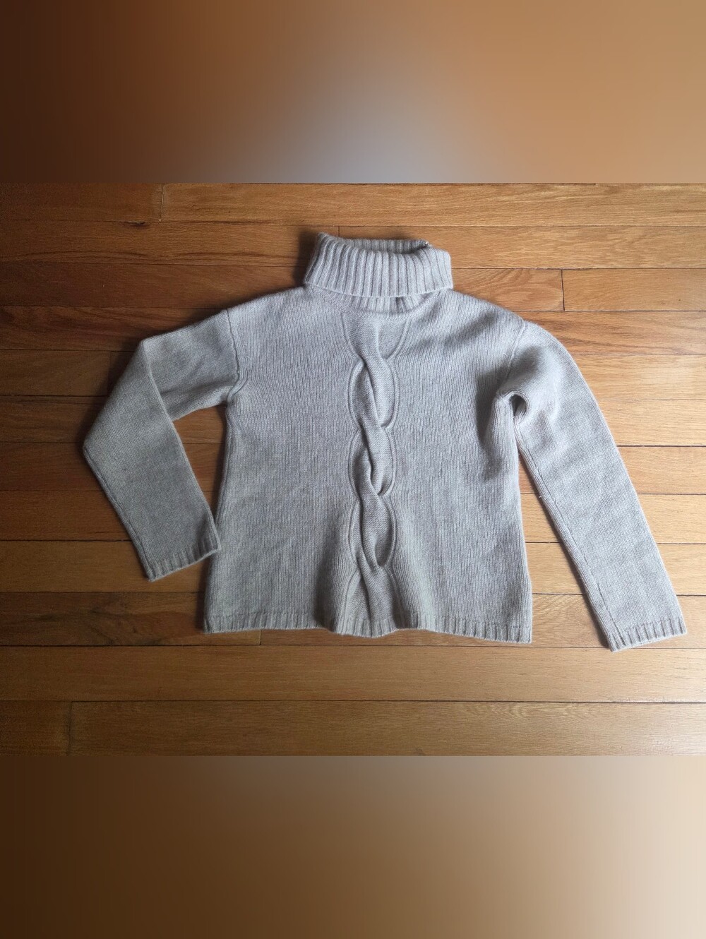 Garnet Hill Light Gray Cable Turtleneck Sweater